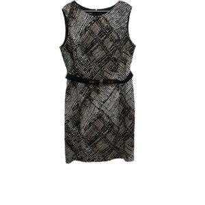 Jones Wear Belted Sleeveless Print Lined Sheath Dress