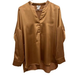 Nicole Miller Loose V-Neck Satin Tunic Blouse