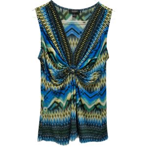 Peck & Peck USA Draped V-Neck Sleeveless Print Top