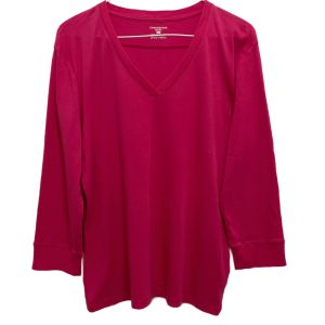 Jones New York V-Neck Cotton Long Sleeve Pullover Tee