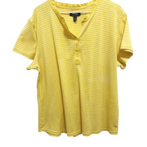 Chaps Plus Pin Stripe 3/4 Button Short Sleeve Top