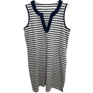 Lands'End Cotton V-Neck Striped Sleeveless Dress