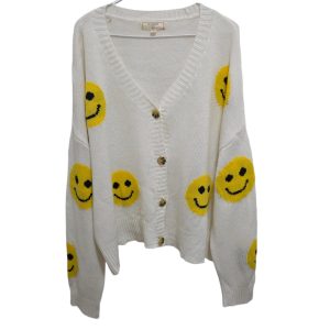 No Comment NY-LA Smiley Faced Cardigan Sweater
