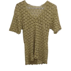 70's Vintage Crocheted Open Weave Metallic Short Sleeve Top